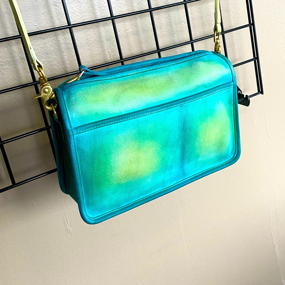 Recycled Riot hand dyed Vintage Coach bag mermaid gradient.